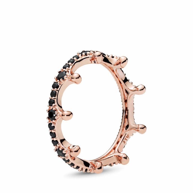 Pandora Rose™ Enchanted Crown Stackable Ring Ireland - Pandora Rose/Black/Crystal - 614275TQS